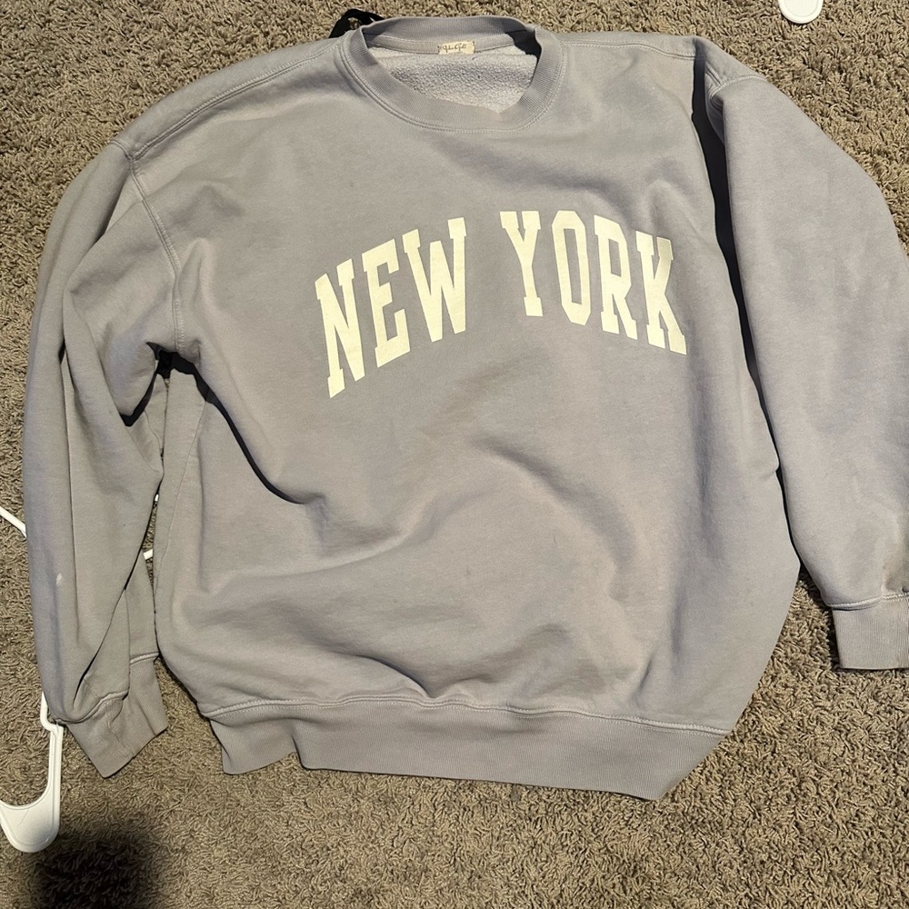 pastel blue new york john galt sweater, brand new no flaws